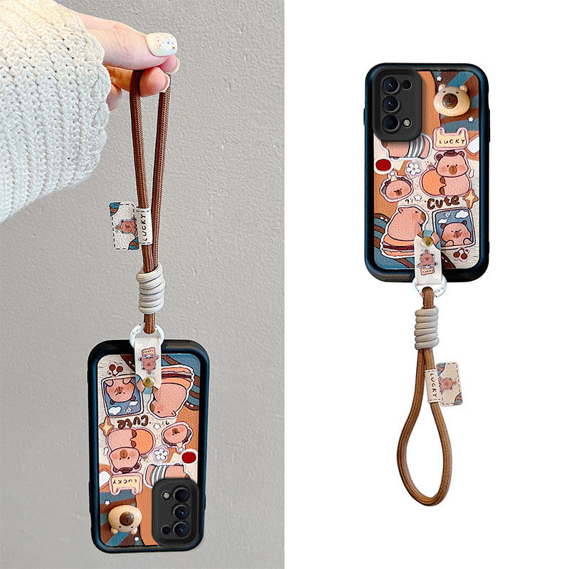 适用OPPOReno5手机壳卡皮巴拉opopReno5F时尚男女0pporeno5k日韩煤球Reno5Lite保护套皮纹卡通可爱女reon皮纹