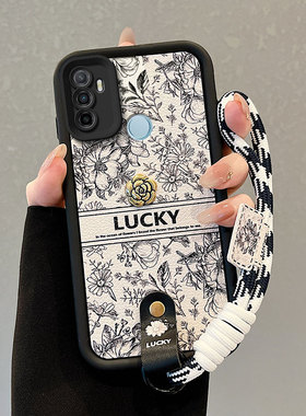 适用oppoA332020手机壳A53保护套PECM30学生女oopoα53创意欧珀A53手绳oopoa53可爱潮流山茶花小羊皮磨砂超薄