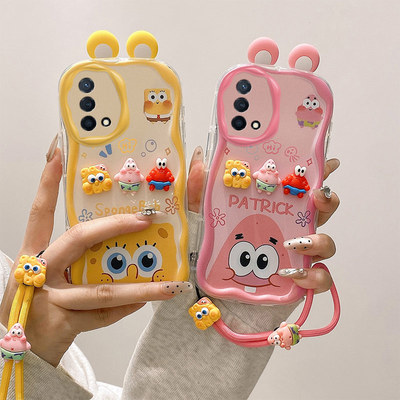 立体耳朵适用OPPOF19手机壳海绵宝宝F19S派大星公仔奶油纹软边趣味可爱壳