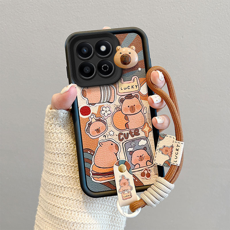 适用荣耀200Smart手机壳卡皮巴拉honor 200smart男女皮纹。荣要200smart保护套煤球情侣卡通2oosmart可爱女生