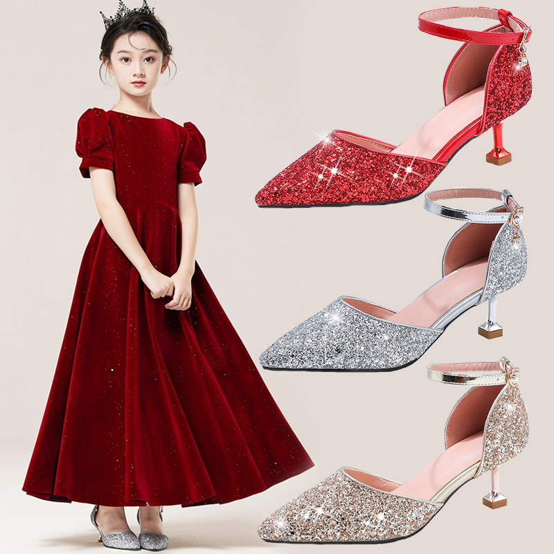 尖头高跟鞋水晶鞋公主女童