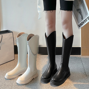 儿童马丁靴女童靴子春秋长筒靴女孩高筒鞋白色单靴中大童长靴冬靴