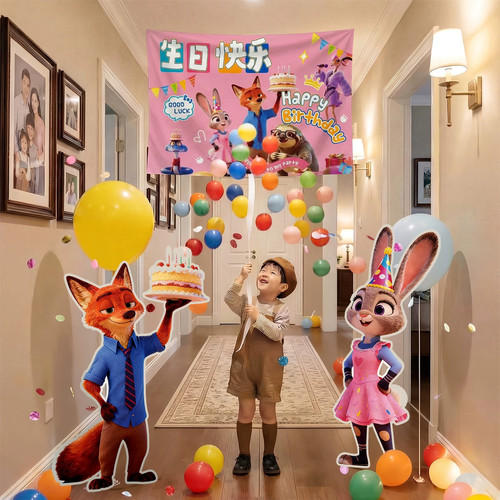 疯狂动物城生日派对拍照背景布