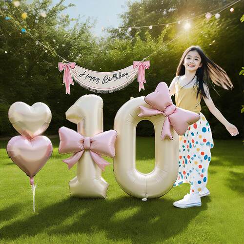 10岁生日数字气球蝴蝶结装饰拍照道具氛围ins女孩儿童宝宝仪式感