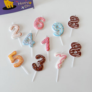 巧克力蛋糕生日蜡烛个性 饰摆件 创意彩色糖果蛋糕派对氛围感数字装