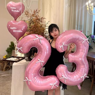 成人生日网红珠光粉数字气球女孩男孩生日派对装饰品18岁场景布置