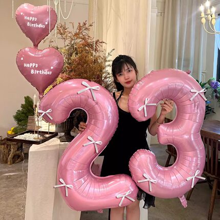 成人生日网红珠光粉数字气球女孩男孩生日派对装饰品18岁场景布置