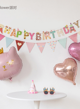 ins皇冠猫咪铝膜气球卡通装饰女童公主生日布置周岁气球装饰场景