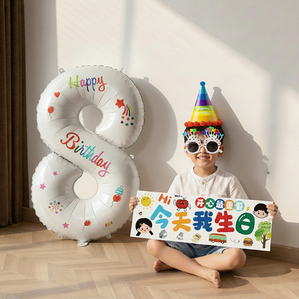 8岁生日布置场景装饰男童数字气球儿童5快乐仪式感道具男孩小女孩