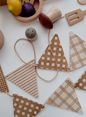 森系木质三角拉旗毛球串宝宝周岁生日布置ins派对生日节日用品