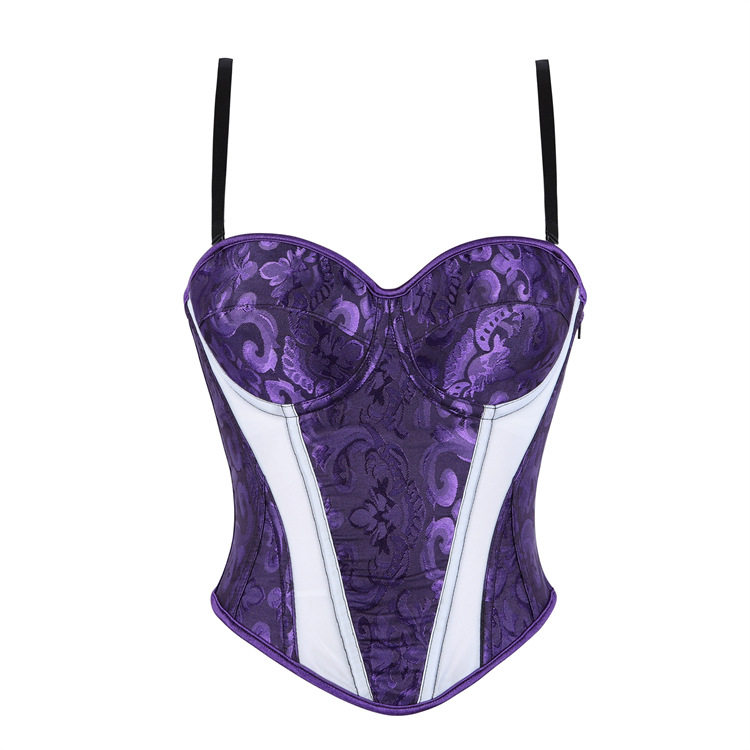 新款紫色拼色双吊带女士带杯托胸宫廷骨衣束腰性感塑身上衣CORSET