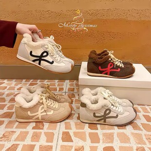 研发秀气版~大叔家厚底真皮加绒德训鞋女2025新款冬季保暖阿甘鞋