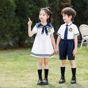 幼儿园毕业服装夏季六一儿童合唱演出服表演小学生班服英伦风衬衫