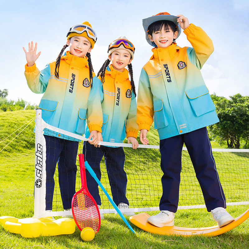 小学生校服秋冬装冲锋衣三件套幼儿园园服春款装可以拆卸运动套装
