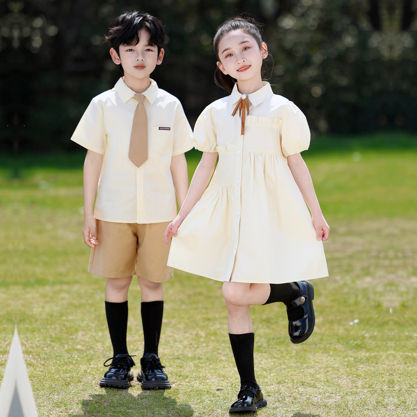 儿童表演出服学院风小学生合唱比赛衬衫套装毕业季班服幼儿园园服