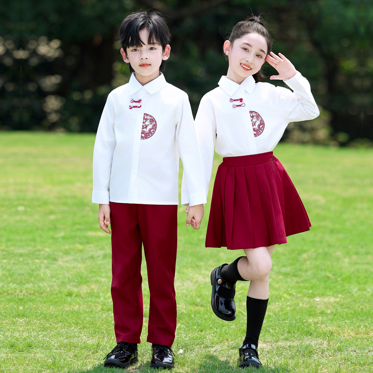 儿童表演服新中式汉服儿童诗歌朗诵合唱服幼儿园毕业照国庆演出服