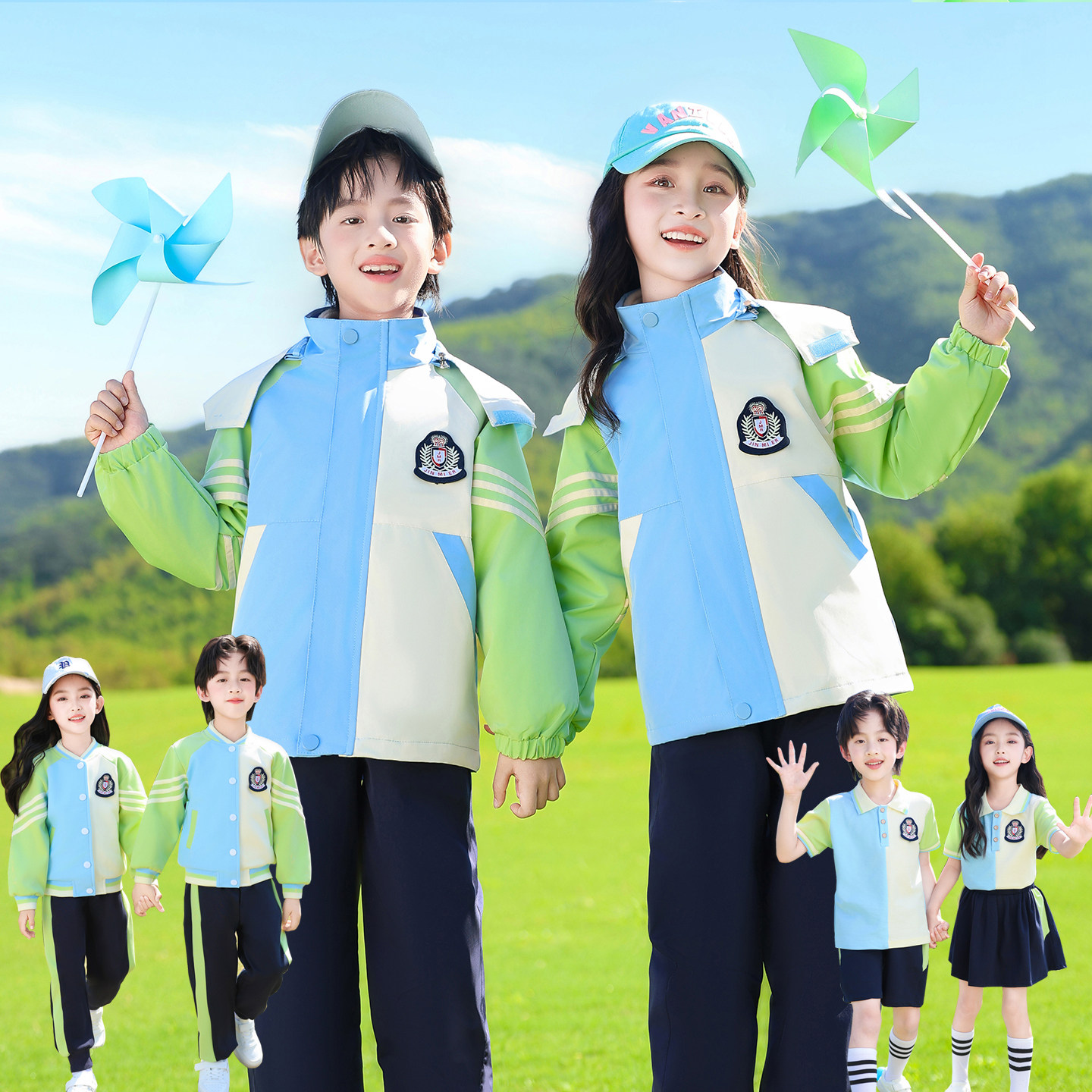 幼儿园园服冲锋衣三件套儿童一年级校服小学生班服冬季运动会套装图片