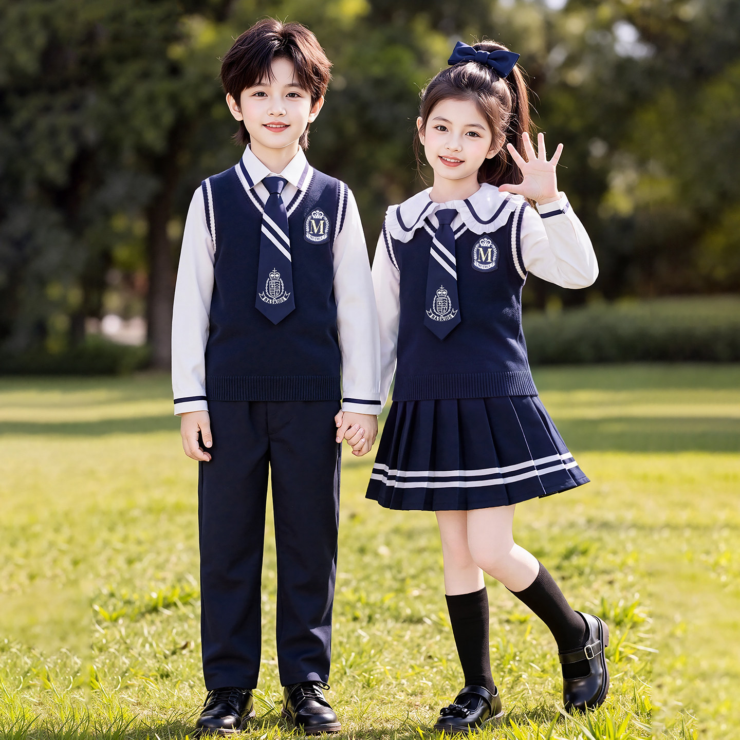 幼儿园园服春秋装英伦学院风马甲衬衫款小学生班服朗诵合唱演出服