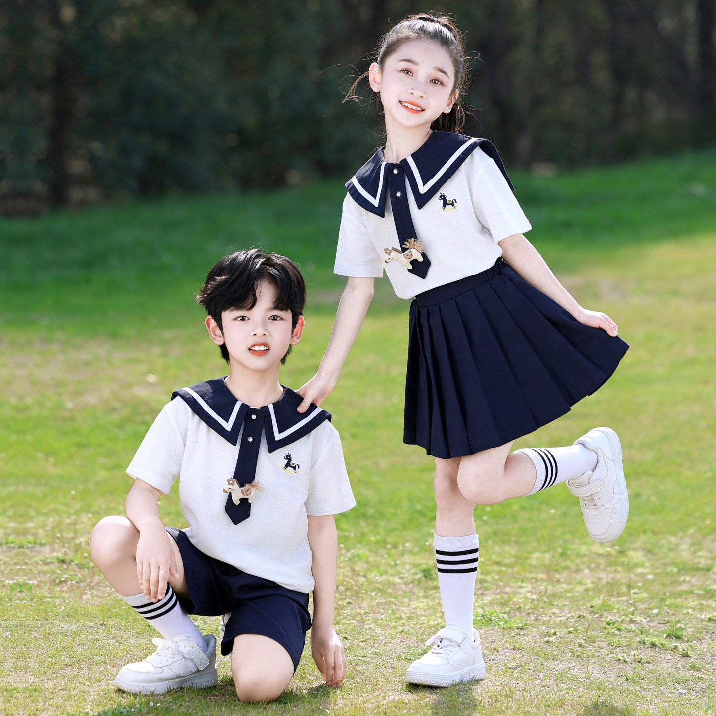 六一儿童合唱演出服夏季小学生校服海军风幼儿园班服毕业照演出服