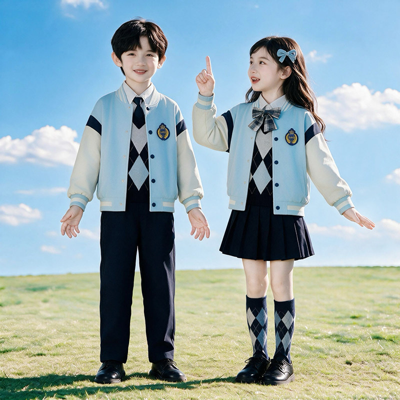 英伦学院风儿童校服套装春秋款棒球服小学生班服三件套幼儿园园服