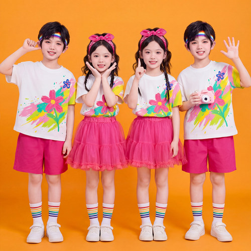六一儿童演出服啦啦队表演服装小学生运动会班服幼儿园舞蹈蓬蓬裙
