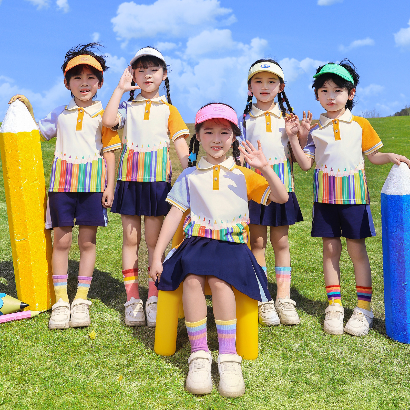 铅笔幼儿园园服夏装短袖小学生班服运动会套装儿童校服六一演出服