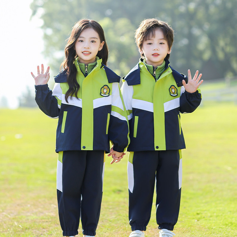 幼儿园园服春秋装三件套冬季运动冲锋衣一年级班服小学生校服套装图片