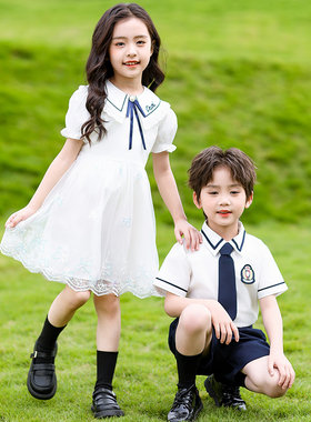 六一儿童大合唱演出服英伦风夏季连衣裙毕业拍照服小学生表演服装