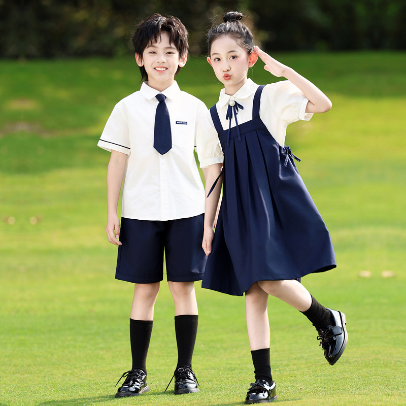 六一儿童合唱演出服夏季幼儿园毕业照班服小学生背带裙表演服套装