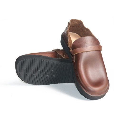 有鹿森品文艺平底大头皮鞋小翘头