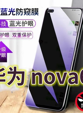 适用华为nova6蓝光防窥膜NOVA6SE防偷窥钢化膜NOVA65G手机膜黑边防偷看nova64G抗兰光WLZ-AN00全屏防摔护眼保