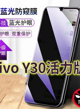 适用vivoY30活力版蓝光防窥膜V2036A防偷窥钢化膜y305G手机膜2021黑边防偷看步步高丫30标准版抗兰光全屏防摔