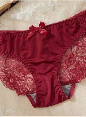 本命年红色内裤女性感蕾丝收腹提臀新款女士三角裤薄款半透明
