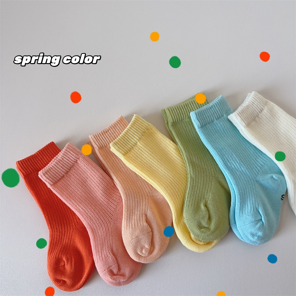 简约中筒袜四季可穿马卡龙色系