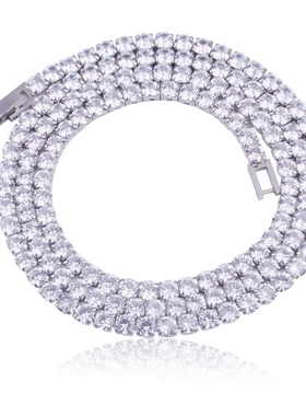 New life power欧美嘻哈钛钢单排项链满钻网球链男女同款不掉色