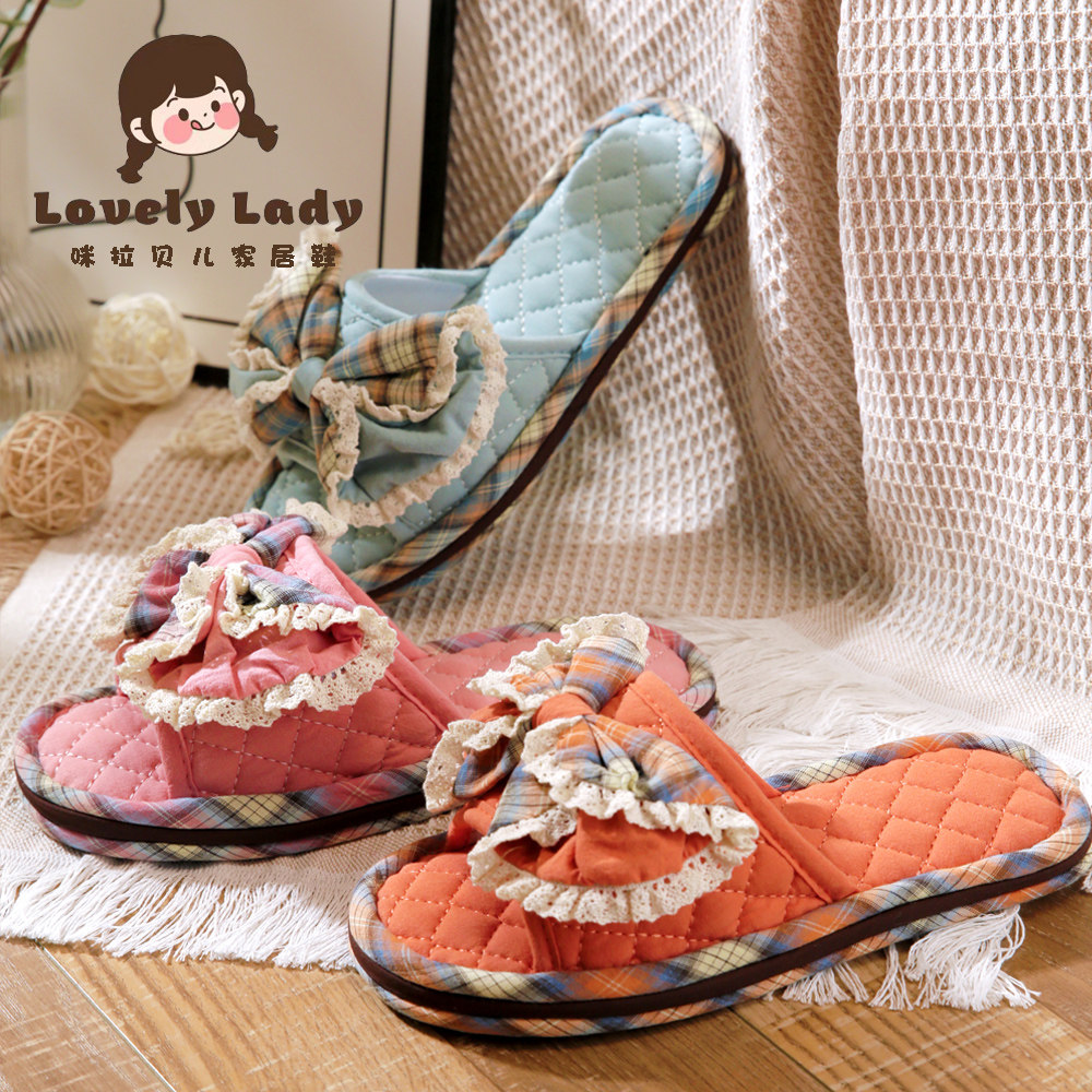 纯棉布艺居家女款手工韩版蕾丝加厚三层布底公主家居室内地板拖鞋,居家布艺,居家棉拖/棉鞋,淘宝优惠券,粉丝福利购,淘宝优惠卷