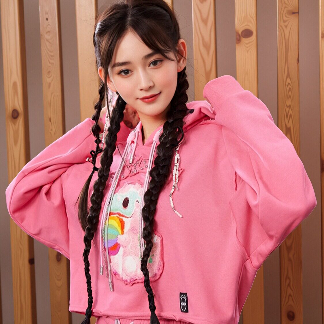 粉色卡通卫衣卫裤两件套装2025早春新款运动套装女