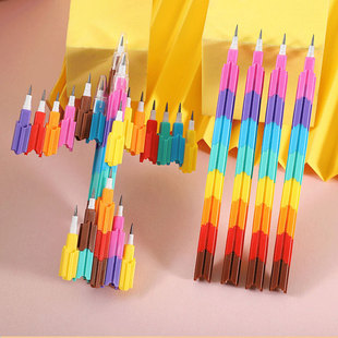 免削铅笔积木款彩虹色子弹笔下蛋笔小学生幼儿园奖品礼品儿童文具