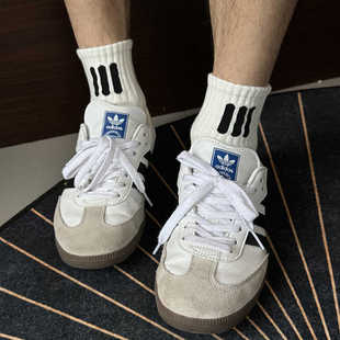 袜子男女中长袜搭配samba洞洞鞋复古三条杠运动街头fg美式袜子