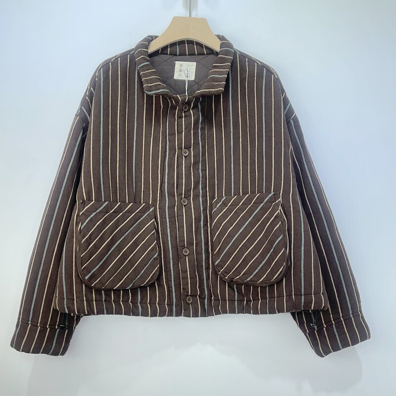 雪蓝杉复古条纹显瘦保暖女棉服
