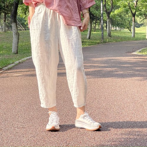 棉麻九分裤舒适麻裤子有兜
