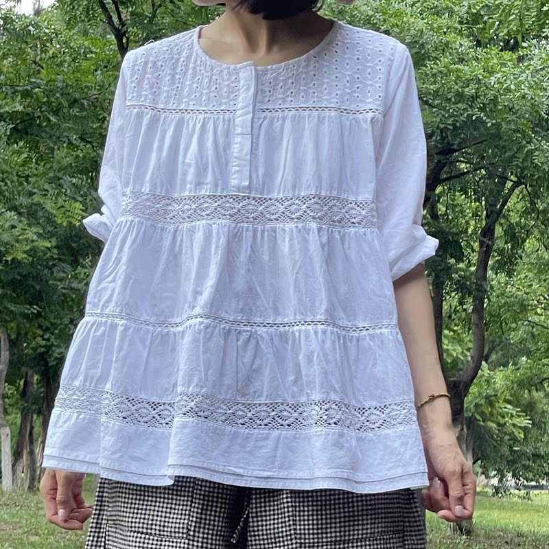 镂空刺绣薄款娃娃款纯棉白色上衣