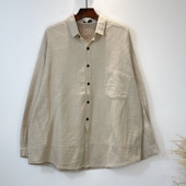 复古格纹衬衫 格子风外套 百搭上衣美式 女长袖 宽松中长款