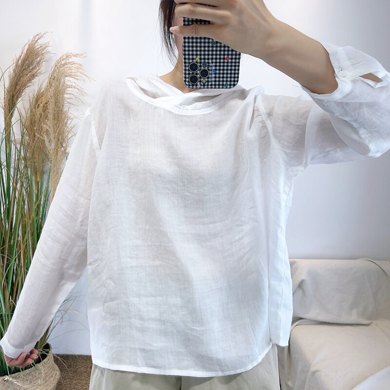 薄款亚麻衬衫女纯色连帽防晒衣图片