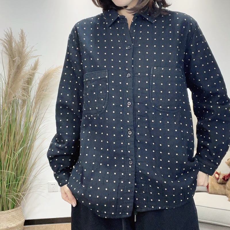 简约浪漫波点设计师款薄棉衬衫女宽松减龄印花设计感小众显瘦上衣