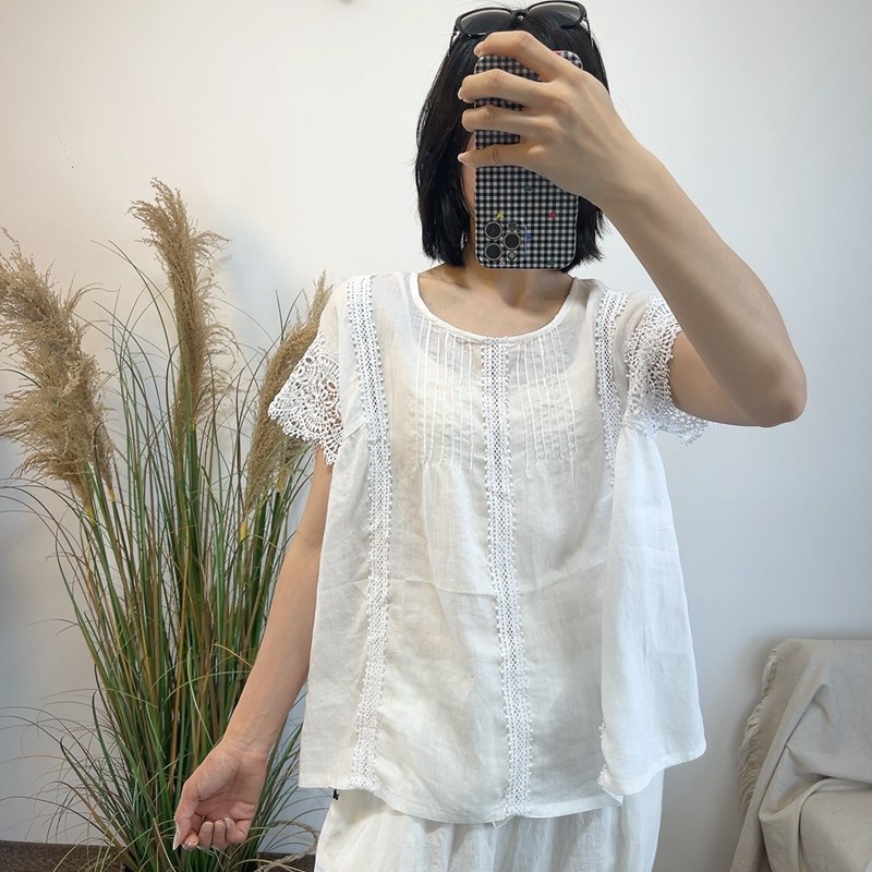 开衫女装法式波点花边圆领衬衣