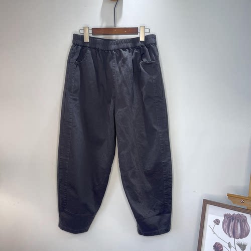 春秋九分裤雪蓝杉松紧休闲裤