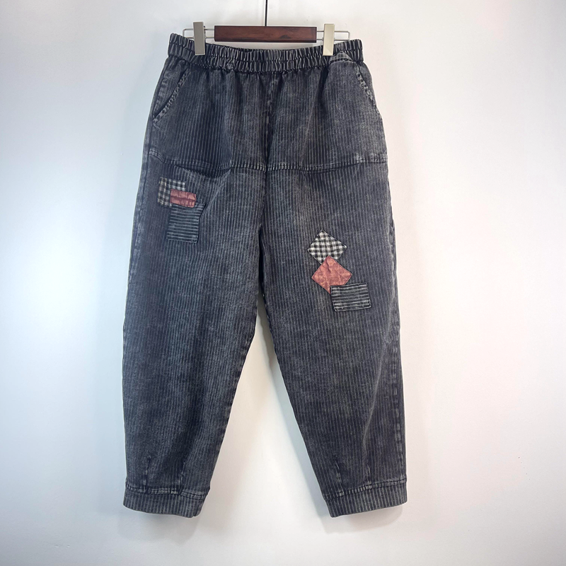 水洗软牛仔束脚长裤女春秋裤子