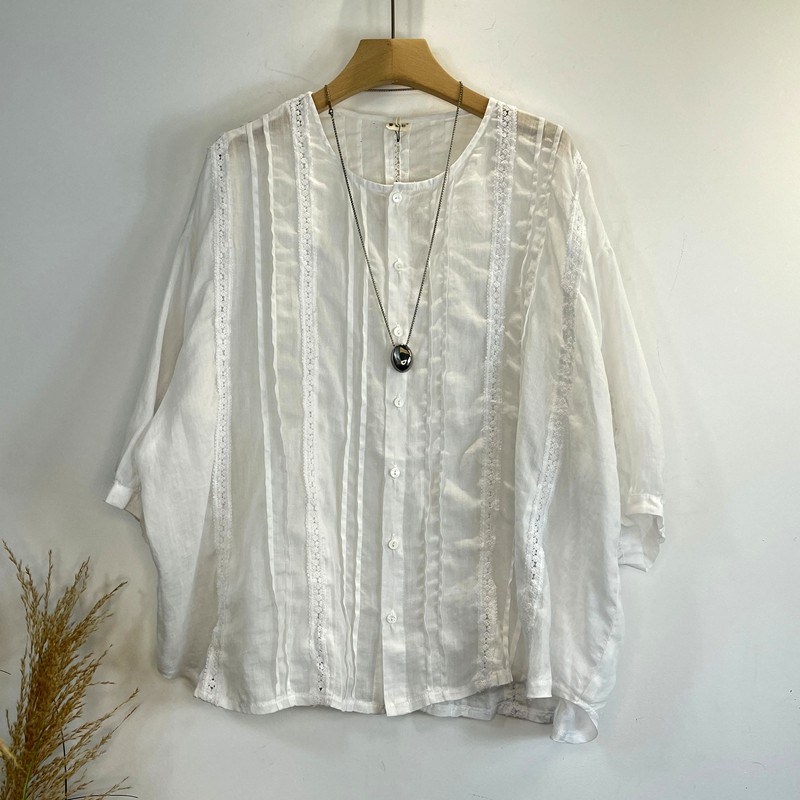 亚麻钩花镂空圆领排扣衬衫女夏季宽松大码甜美减龄短袖娃娃衫,女装/女士精品,衬衫,淘宝优惠券,粉丝福利购,淘宝优惠卷