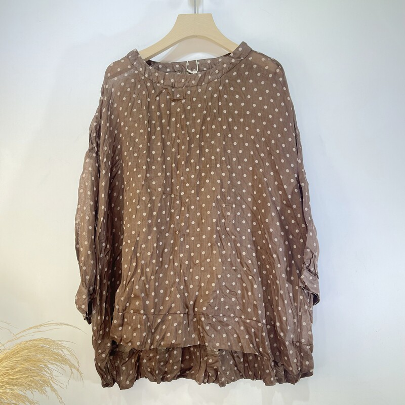 文艺风波点棉麻中袖女衬衫